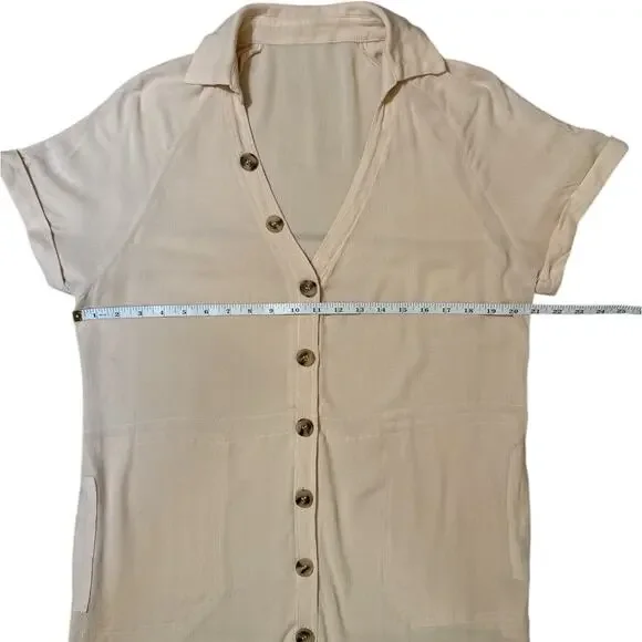 NWT Cupshe Beige Button Down Shirt Dress Cover-Up Size Small - Picture 5 of 6